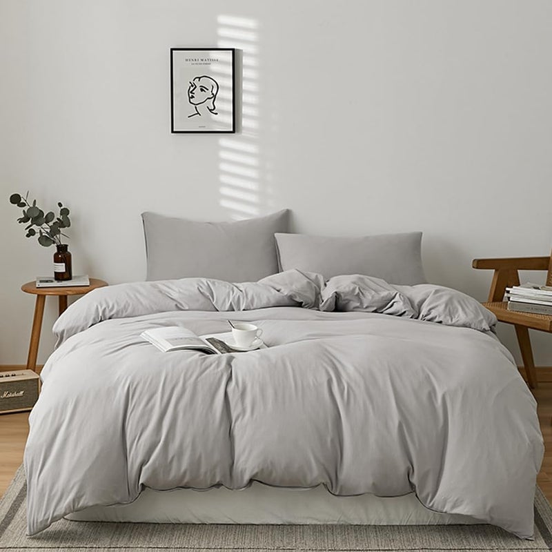 CLOTHKNOW Grey King Size Comforter Set 3Pcs Light Gray Bedding Comforter Sets All Season Soft Silver Comforter with 2 x Pillow Cases - Image 1